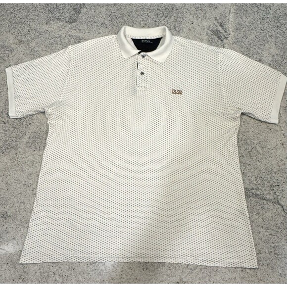 Mens Hugo Boss Polo Shirt White Patterned Short Sleeved XXL 2XL Special Edition - Picture 1 of 5